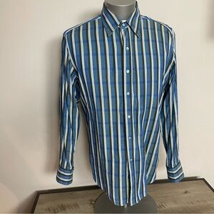 Men's ROBERT GRAHAM Blue Striped HIGHLAND Long Sleeved FLIP CUFF Jacquard SHIRT